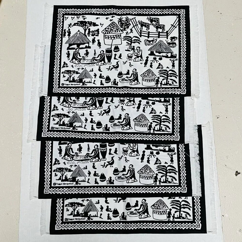 Tiakeni Hand Painted Black White Cloth Napkins Dinner Set of 4 Farmhouse